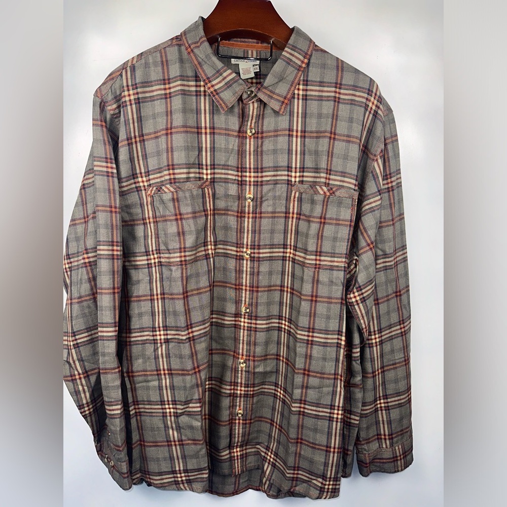 Carbon2Cobalt Shirt Mens XXL‎ Button-Up Gray Orange Plaid Long Sleeve